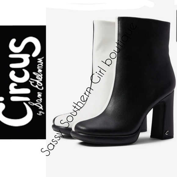⭐🆕Sam Edelman Circus Black White 2 toned platform leather booties - Picture 2 of 12